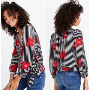 Madewell XS Striped Wrap Top in Candied Orchids Flowers and Stripes Print EUC